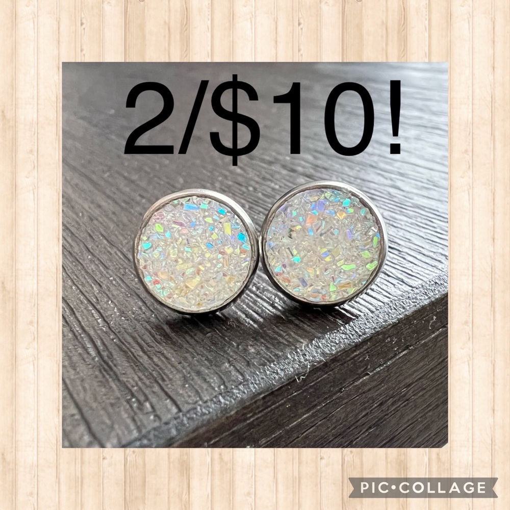 Faux Druzy 10mm studs! Opal white color, gorgeous! Buy 2 or more and save!